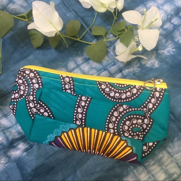 African wax make up catch all pouch bag zipper top - Picture 2 of 8